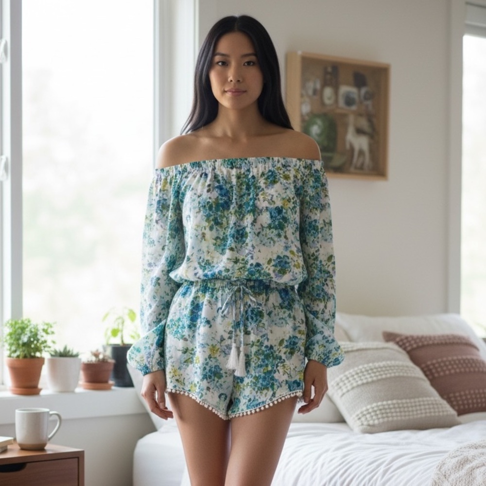 Victoria's Secret Blue and Green Floral Blouse